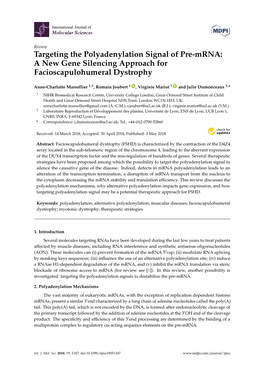 Targeting the Polyadenylation Signal of Pre-Mrna: a New Gene Silencing Approach for Facioscapulohumeral Dystrophy