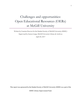 Challenges and Opportunities: Open Educational Resources (Oers) at Mcgill University