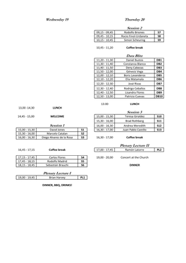 Wednesday 19 Thursday 20 Session 2 Data Blitz Session 3 Session 1