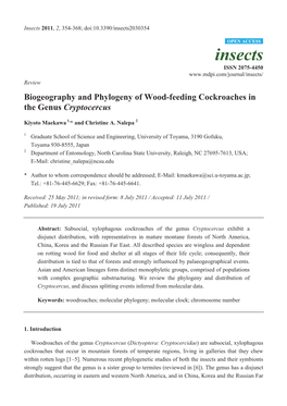 Biogeography and Phylogeny of Wood-Feeding Cockroaches in the Genus Cryptocercus