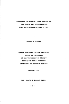 Hoteliers and Hotels: Case Studies the Growth and Development of U.K. Hotel Companies 1945 - 1989