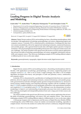 Leading Progress in Digital Terrain Analysis and Modeling