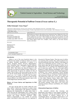 Therapeutic Potential of Saffron Crocus (Crocus Sativus L.)