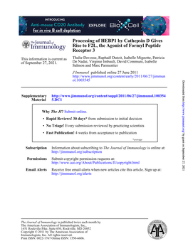 Receptor 3 Rise to F2L, the Agonist of Formyl Peptide Processing of HEBP1 by Cathepsin D Gives