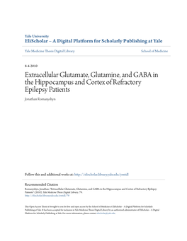 Extracellular Glutamate, Glutamine, and GABA in the Hippocampus and Cortex of Refractory Epilepsy Patients Jonathan Romanyshyn