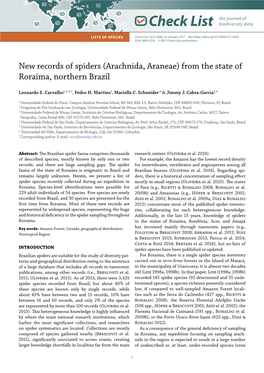 New Records of Spiders (Arachnida, Araneae) from the State of Roraima, Northern Brazil