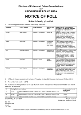 Notice of Poll and Situation of Polling Stations