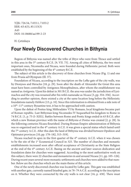 Four Newly Discovered Churches in Bithynia