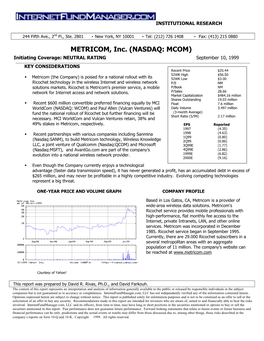 METRICOM, Inc. (NASDAQ: MCOM)