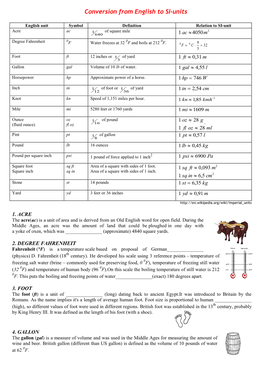 Conversion from English to SI-Units