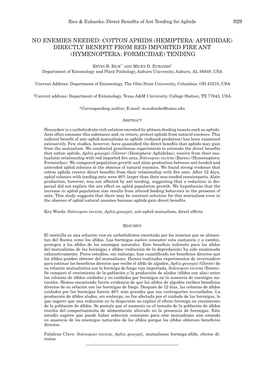 Cotton Aphids (Hemiptera: Aphididae) Directly Benefit from Red Imported Fire Ant (Hymenoptera: Formicidae) Tending