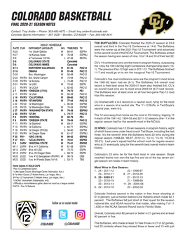 Colorado Basketball Final 2020-21 Season Notes