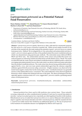 Leptospermum Petersonii As a Potential Natural Food Preservative