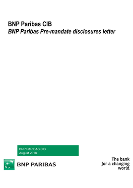 BNP Paribas CIB – Pre-Mandate Disclosures Letter