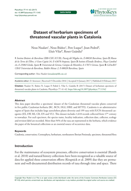 Dataset of Herbarium Specimens of Threatened Vascular Plants in Catalonia