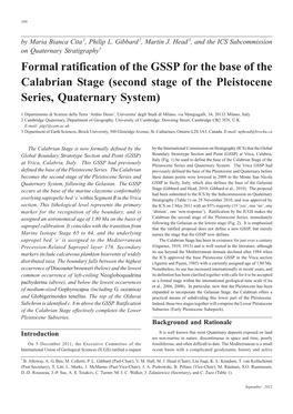 Formal Ratification of the GSSP for the Base of the Calabrian Stage (Second Stage of the Pleistocene Series, Quaternary System)