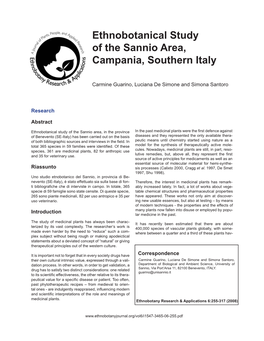 Ethnobotanical Study of the Sannio Area, Campania, Southern Italy