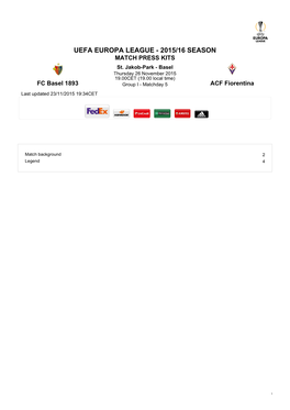 UEFA EUROPA LEAGUE - 2015/16 SEASON MATCH PRESS KITS St