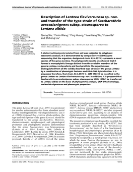 Description of Lentzea Flaviverrucosa Sp. Nov. and Transfer of the Type Strain of Saccharothrix Aerocolonigenes Subsp