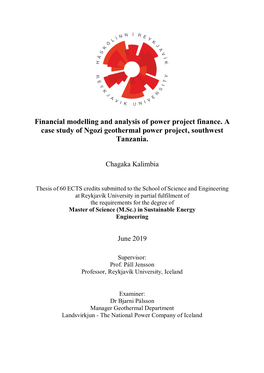 Financial Modelling and Analysis of Power Project Finance. a Case Study of Ngozi Geothermal Power Project, Southwest Tanzania