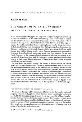 Kenneth M. Cuno the ORIGINS of PRIVATE OWNERSHIP OF