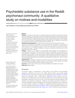 Psychedelic Substance Use in the Reddit Psychonaut Community. a Qualitative Study on Motives and Modalities