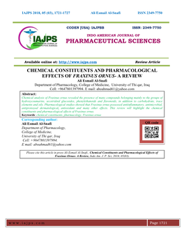 Chemical Constituents and Pharmacological Effects Of