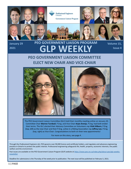 GLP WEEKLY Issue 4 PEO GOVERNMENT LIAISON COMMITTEE ELECT NEW CHAIR and VICE-CHAIR