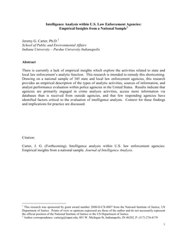 Intelligence Analysis Within U.S. Law Enforcement Agencies: Empirical Insights from a National Sample1