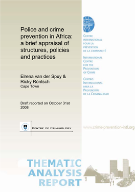 Police and Crime Prevention in Africa: a Brief Appraisal of Structures, Policies and Practices