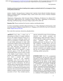 Isolation and Characterization of Multi-Protein Complexes Enriched in the K-Cl Co-Transporter 2 from Brain Plasma Membranes