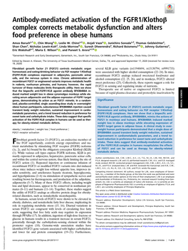 Antibody-Mediated Activation of the FGFR1/Klothoβ Complex Corrects Metabolic Dysfunction and Alters Food Preference in Obese Humans