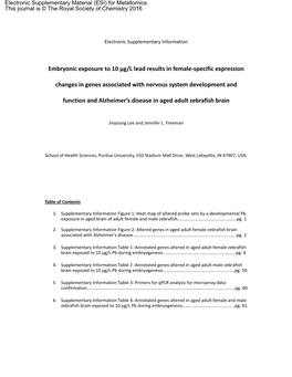 Embryonic Exposure to 10 Μg/L Lead Results in Female-Specific