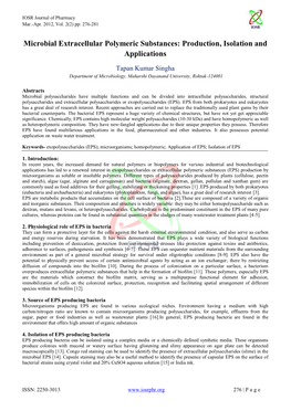 Microbial Extracellular Polymeric Substances: Production, Isolation and Applications