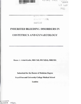 Inherited Bleeding Disorders in Obstetrics and Gynaecology