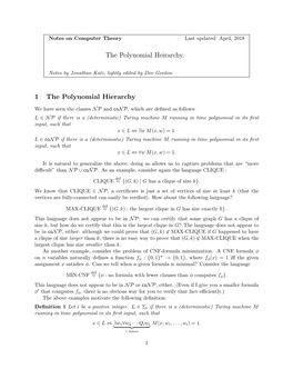 The Polynomial Heirarchy. 1 the Polynomial Hierarchy