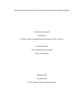 Optical and Electrical Study of the Rare Earth Doped III-Nitride Semiconductor Materials