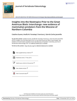 Insights Into the Neotropics Prior to the Great American Biotic Interchange: New Evidence of Mammalian Predators from the Miocene of Northern Colombia