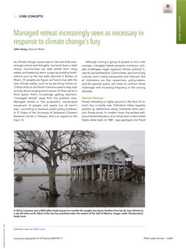 Managed Retreat Increasingly Seen As Necessary in Response to Climate Change’S Fury CORE CONCEPTS John Carey, Science Writer