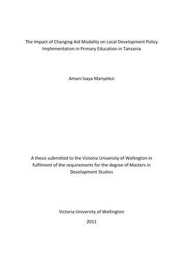 The Impact of Changing Aid Modality on Local Development Policy Implementation in Primary Education in Tanzania