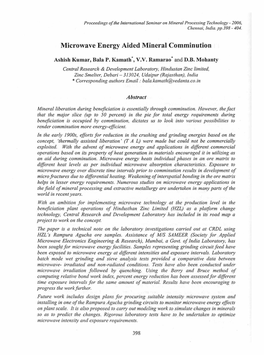 Microwave Energy Aided Mineral Comminution