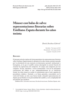 Representaciones Literarias Sobre Emiliano Zapata Durante Los Años Treinta