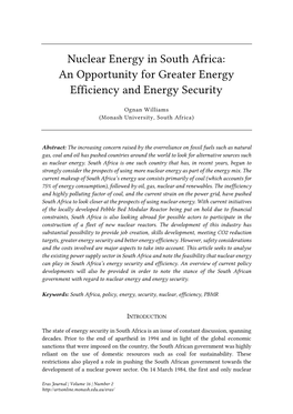 Nuclear Energy in South Africa: an Opportunity for Greater Energy Efficiency and Energy Security