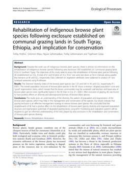 Rehabilitation of Indigenous Browse Plant Species Following Exclosure Established on Communal Grazing Lands in South Tigray