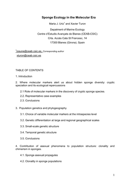 Sponge Ecology in the Molecular Era