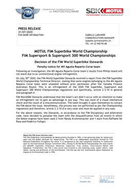 MOTUL FIM Superbike World Championship FIM Supersport & Supersport 300 World Championships