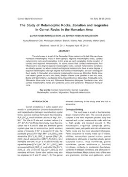 The Study of Metamorphic Rocks, Zonation and Isogrades in Garnet Rocks in the Hamadan Area