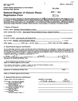 National Register of Historic Places ?JUN 1 81993 Registration Form NATIONAL 