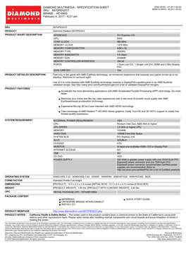 Specification Sheet Sku 6970Pe52gt Brand Hd 6900