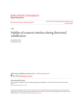 Stability of a Eutectic Interface During Directional Solidification Seung Hoon Han Iowa State University